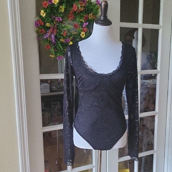 Free People Tops - New Free People Elegant Black Lace Bodysuit